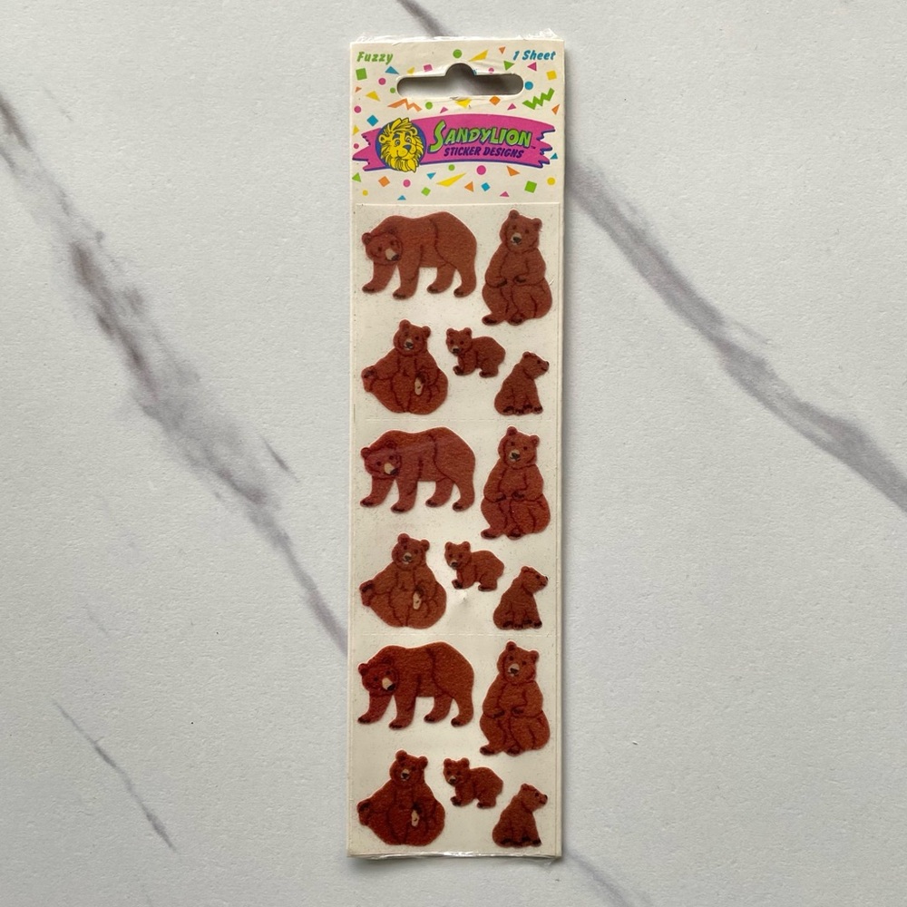 VTG Sandylion bears fuzzy sticker strip - SIP